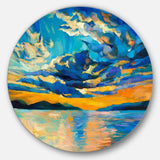 Orange Sunset with Blue Sky - Sea & Shore Metal Circle Wall Art