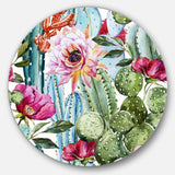 Cactus Pattern Watercolor - Floral Circle Metal Wall Decor