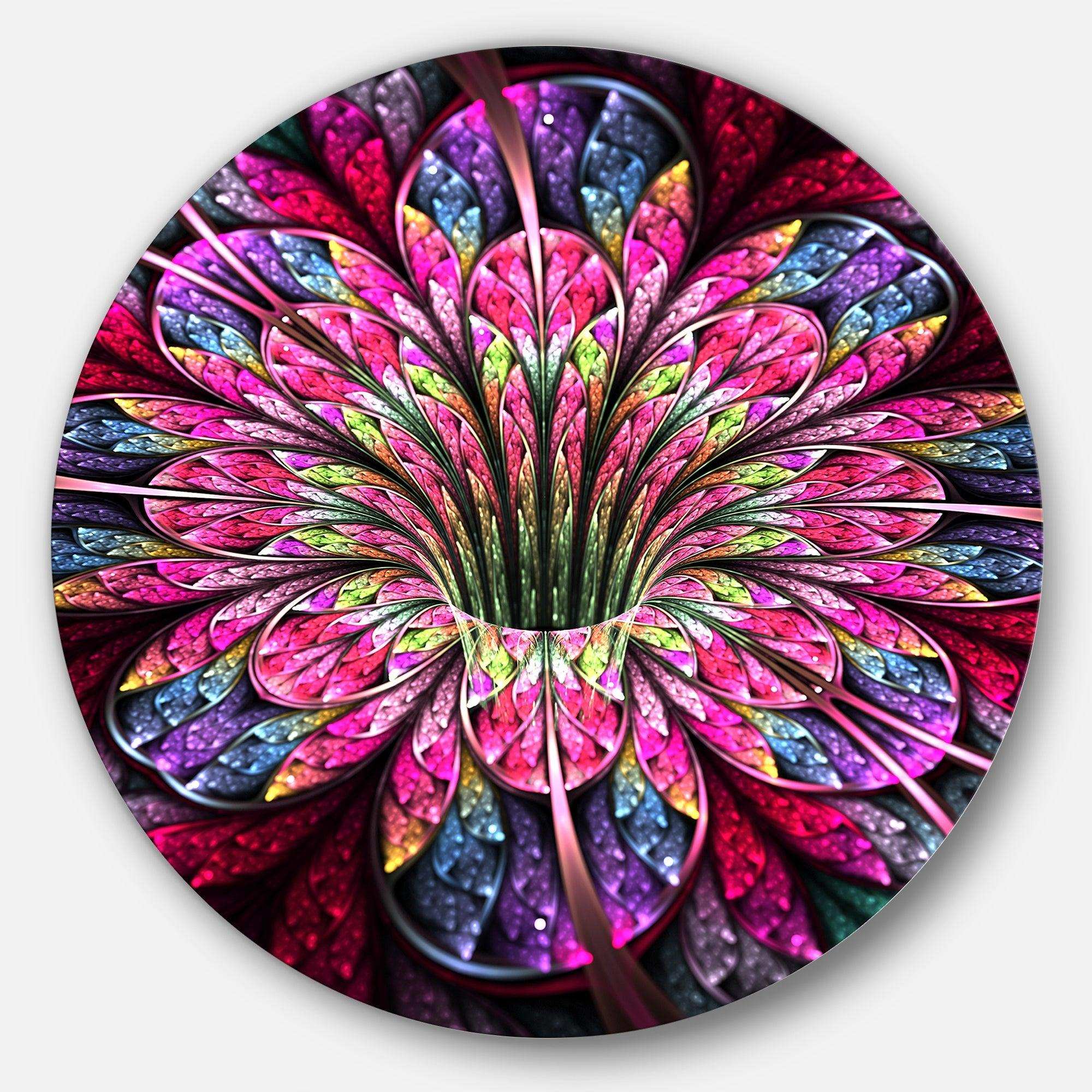 Pink Blue Colorful Flower - Floral Metal Circle Wall Art