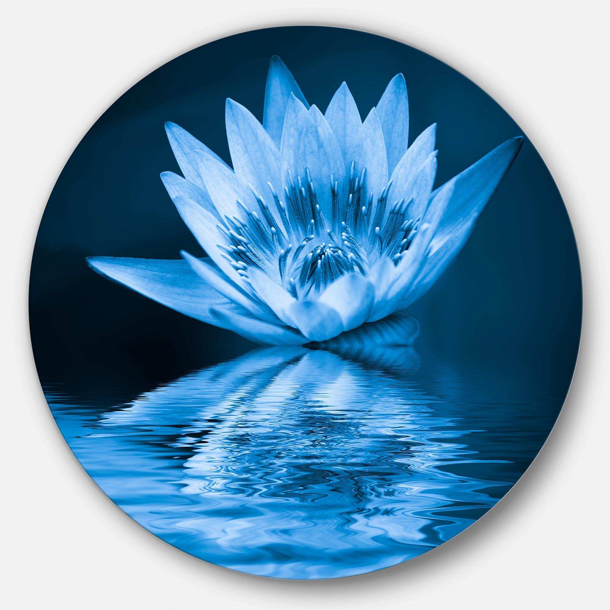 Blue Water Lily - Floral Metal Circle Wall Art