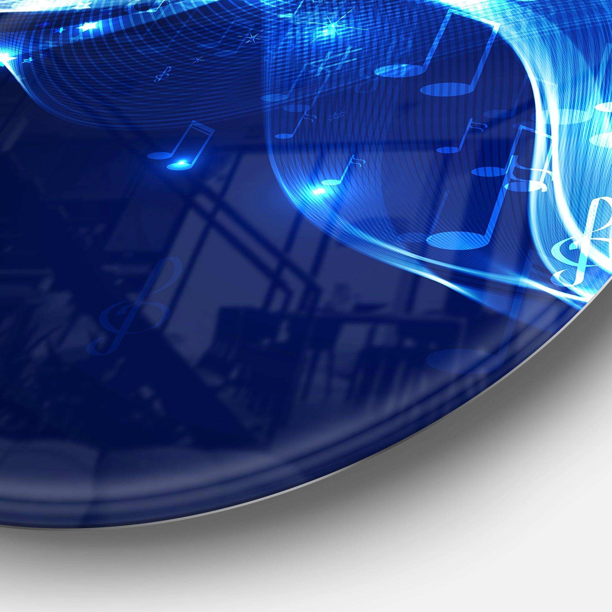 Blue Musical Background - Abstract Round Metal Wall Art