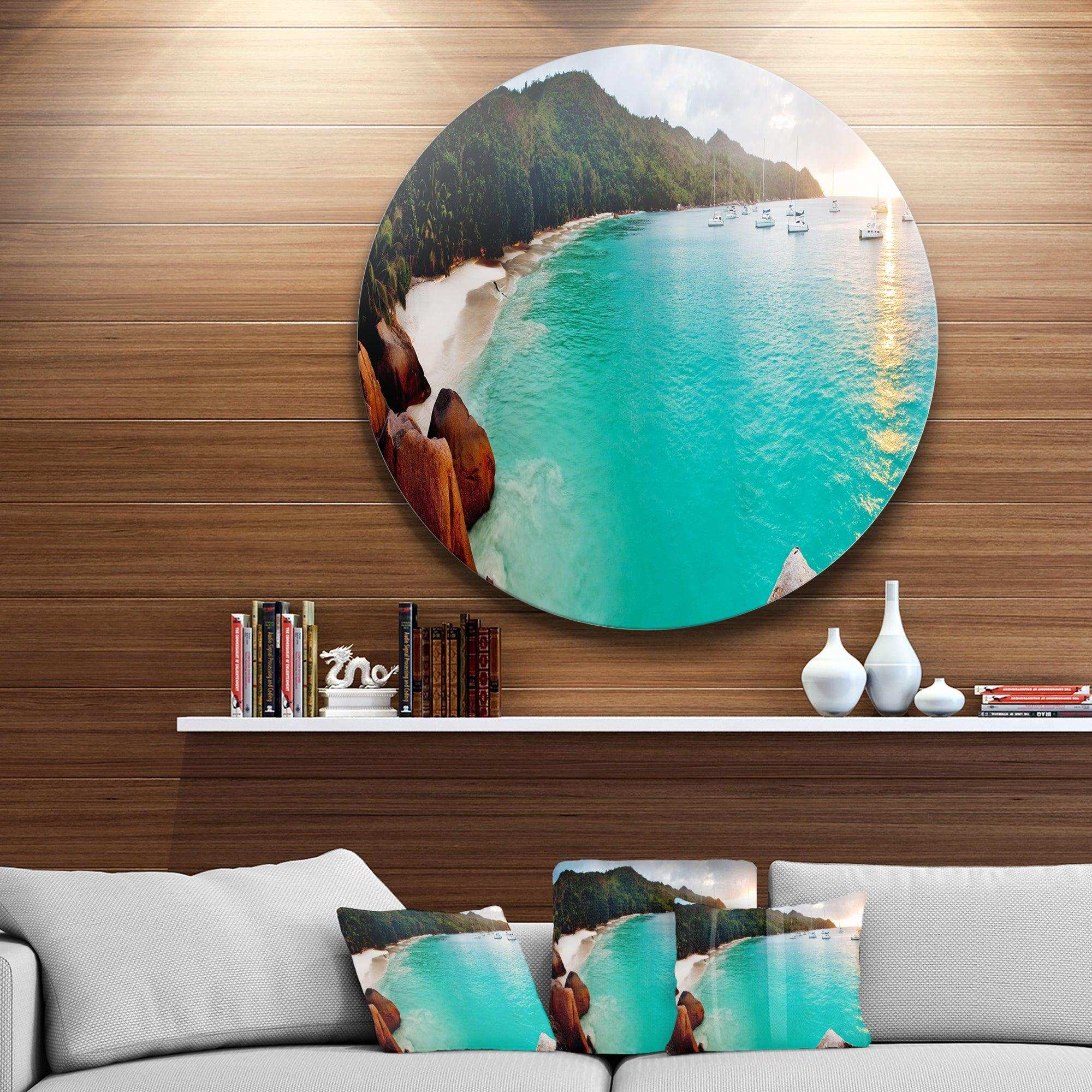 Tropical Beach with Blue Waters - Sea & Shore Circle Metal Wall Decor