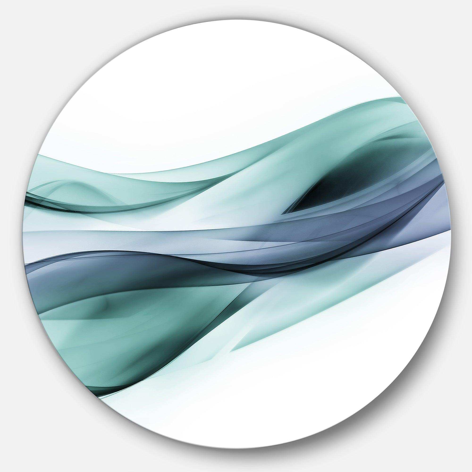 Fractal Lines Grey Blue - Abstract Oversized Circle Metal Wall Art