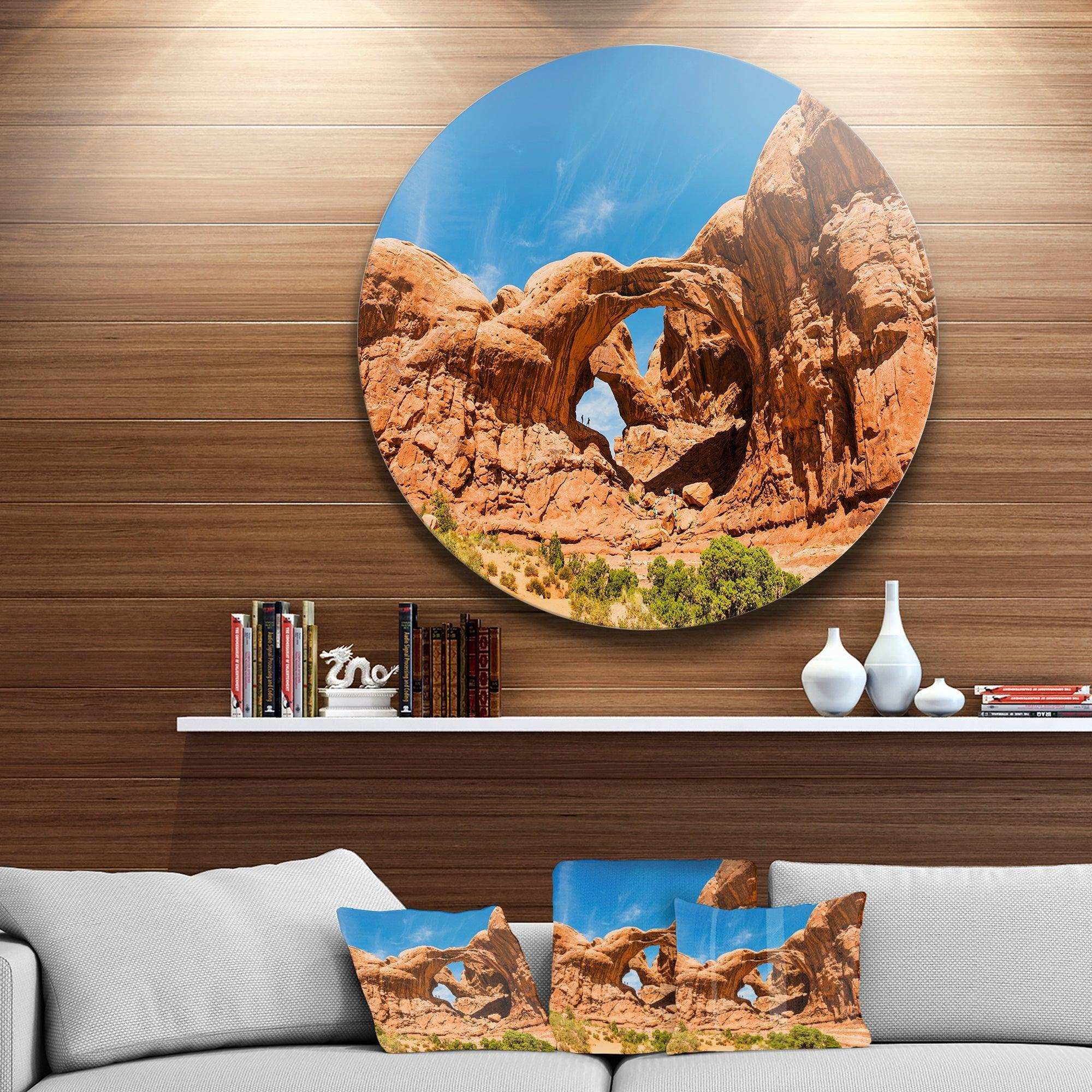 Double Arch in Arches National Park - Landscape Photography Metal Circle Wall Art