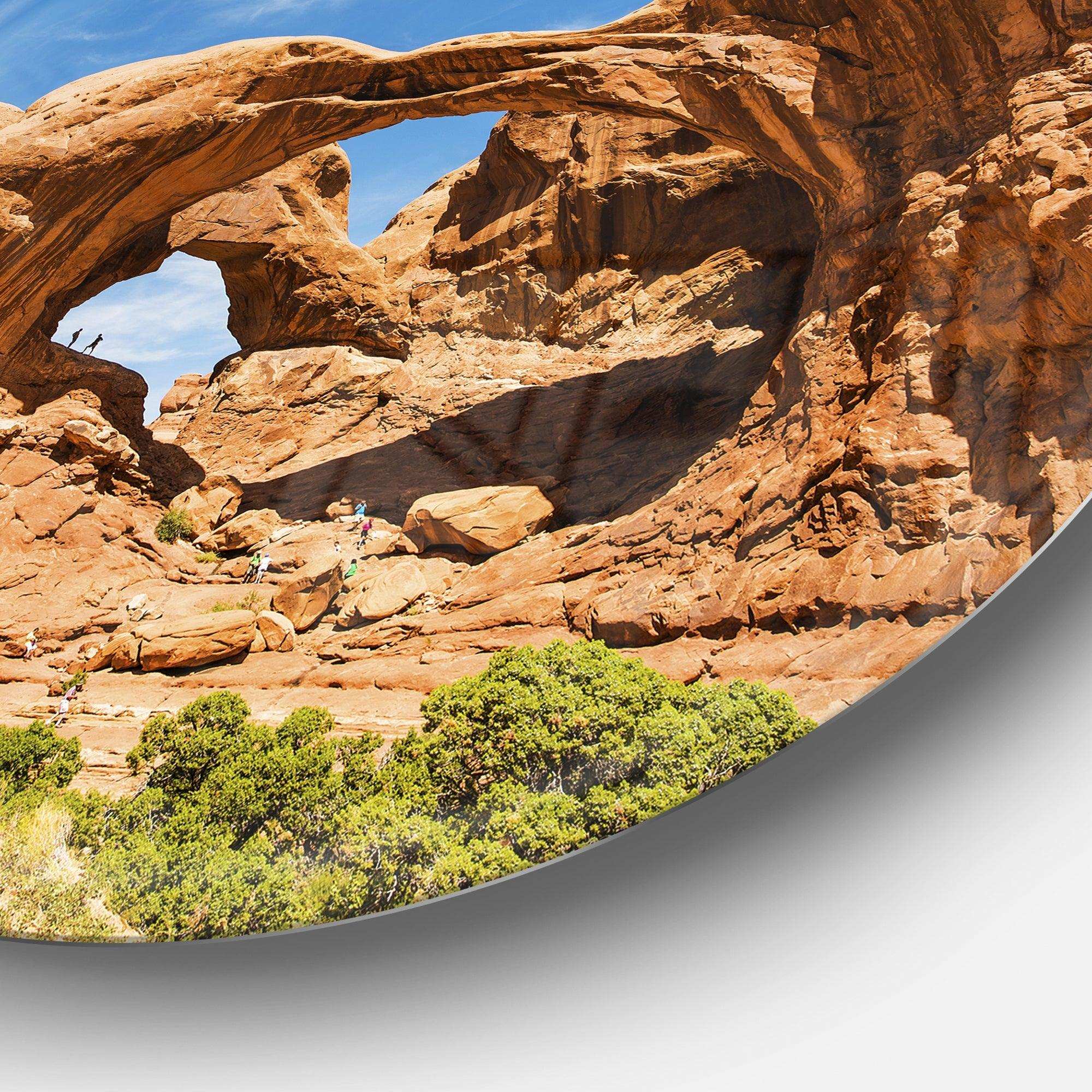 Double Arch in Arches National Park - Landscape Photography Metal Circle Wall Art