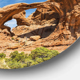Double Arch in Arches National Park - Landscape Photography Metal Circle Wall Art