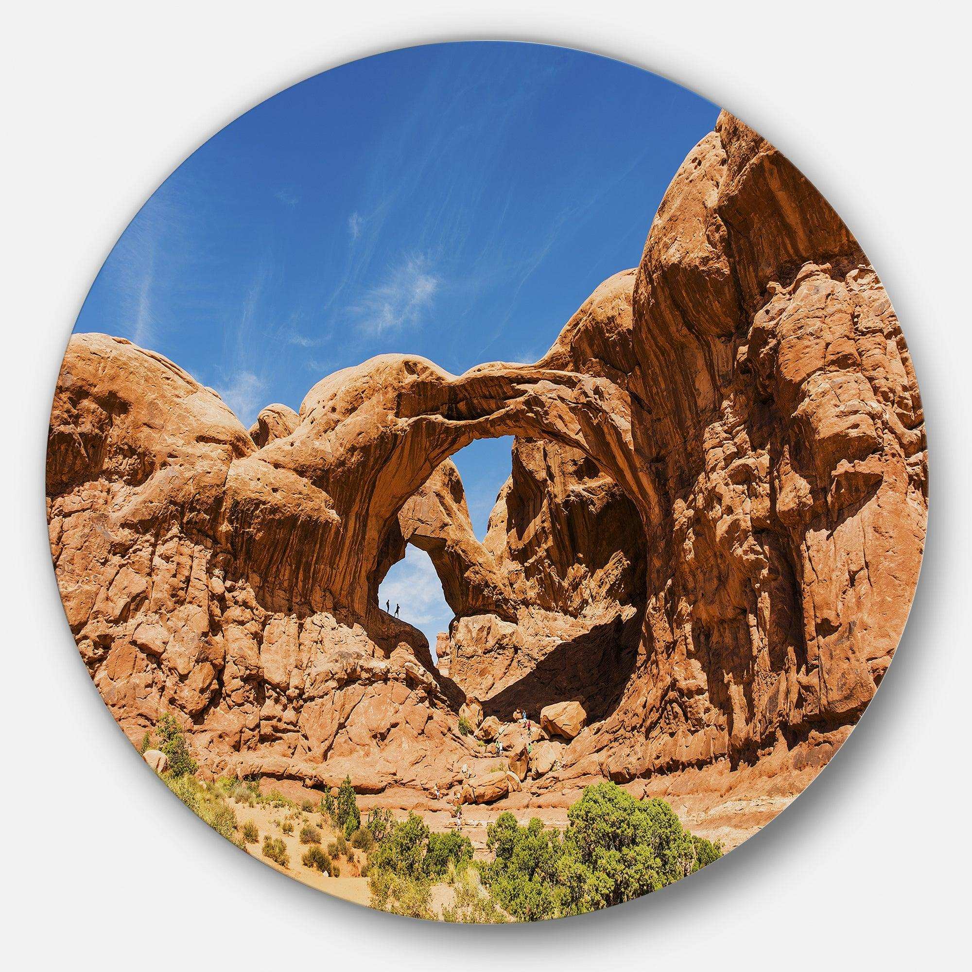 Double Arch in Arches National Park - Landscape Photography Metal Circle Wall Art