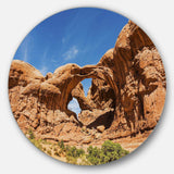 Double Arch in Arches National Park - Landscape Photography Metal Circle Wall Art