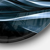 Fractal Lines Blue in Black - Abstract Large Metal Circle Wall Art