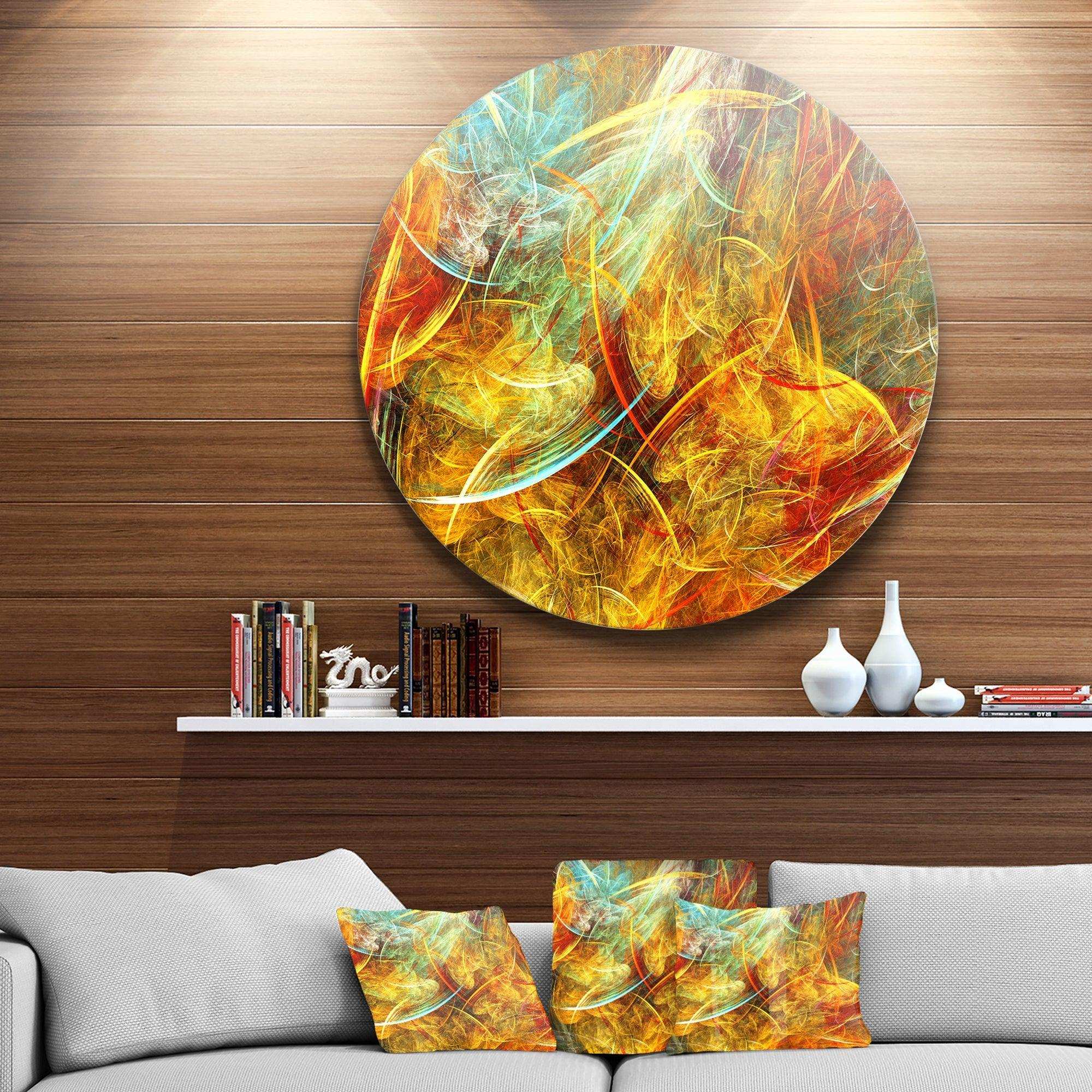 Yellow Swirling Clouds - Abstract Metal Circle Wall Art