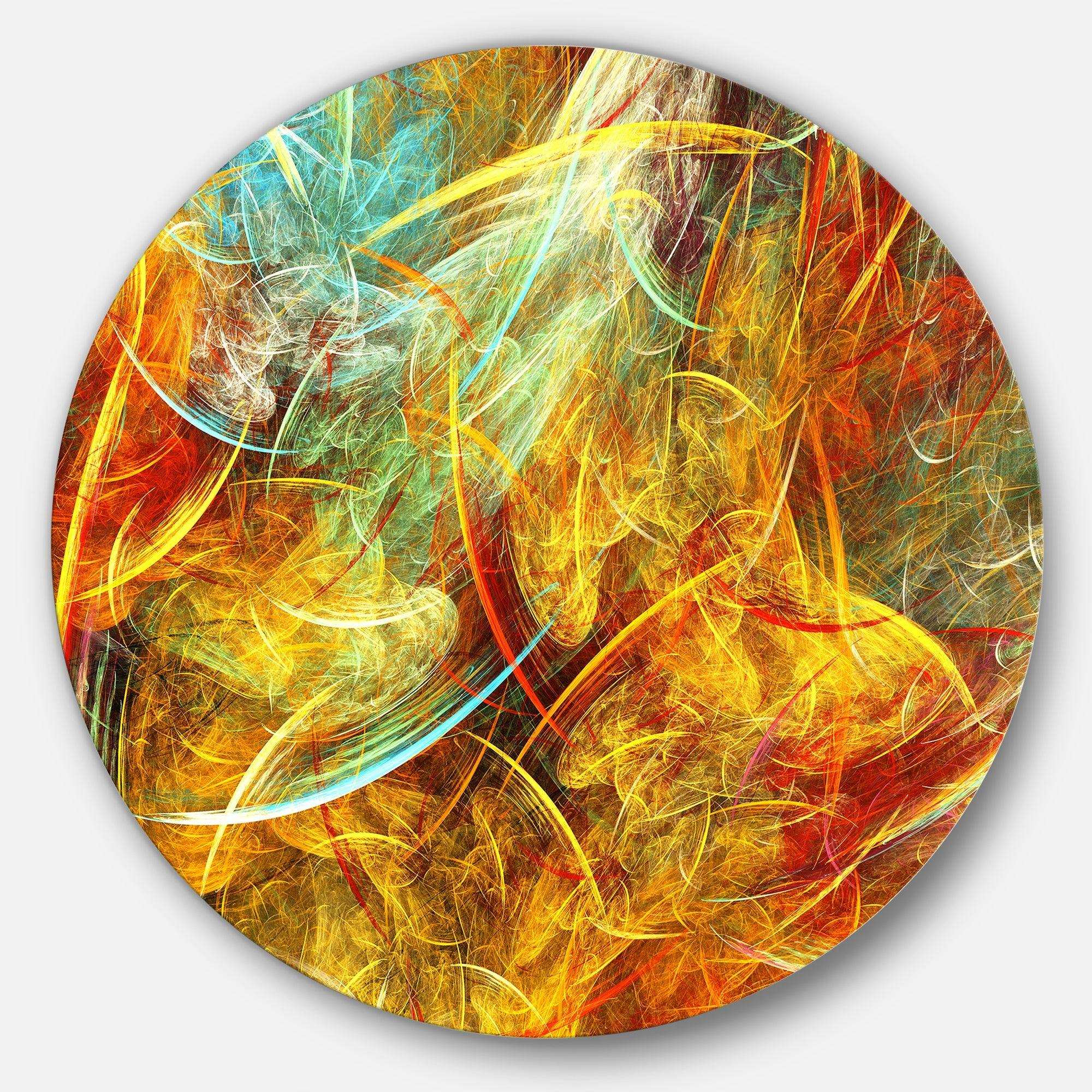 Yellow Swirling Clouds - Abstract Metal Circle Wall Art