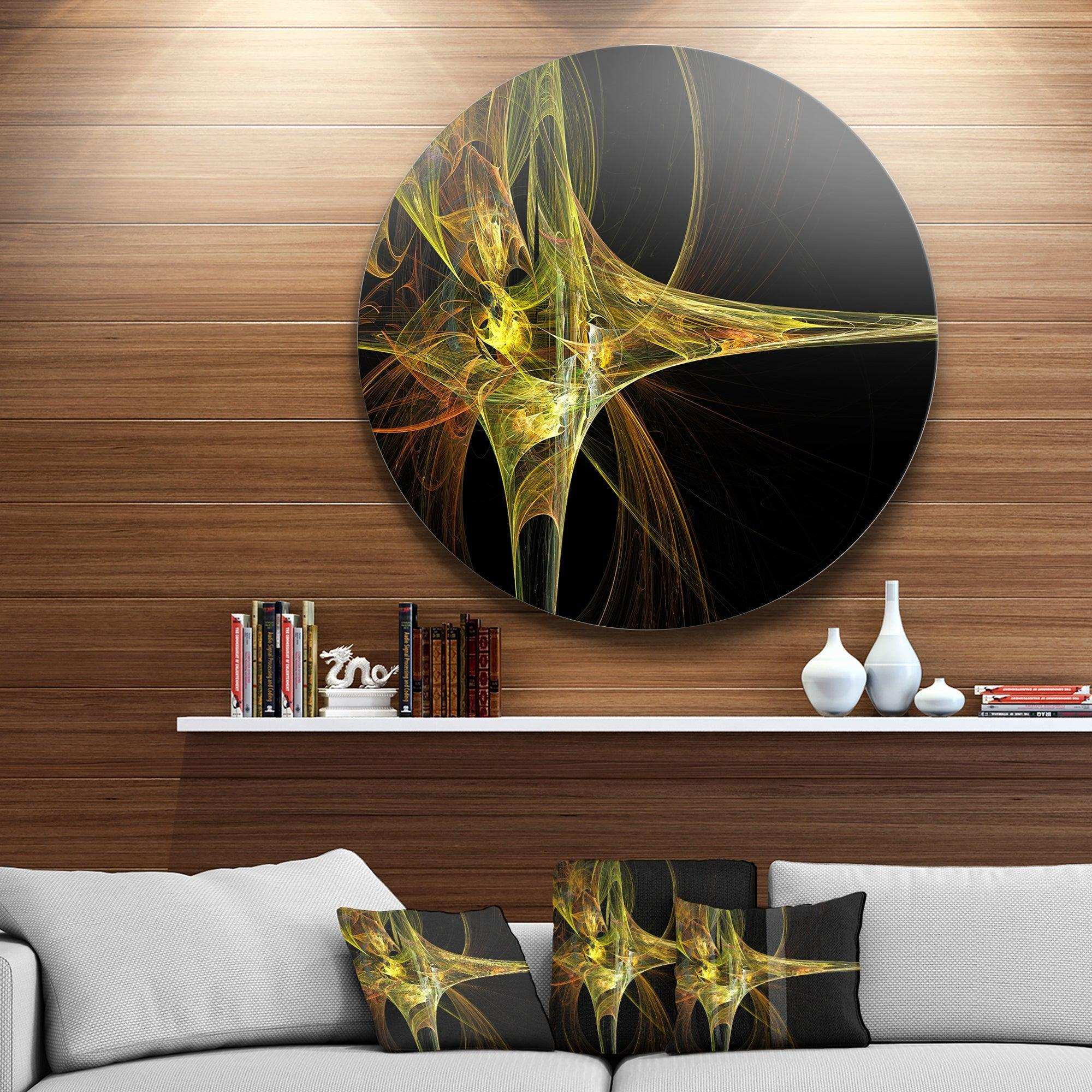 Large Fractal Artwork Yellow - Abstract Round Metal Wall Art