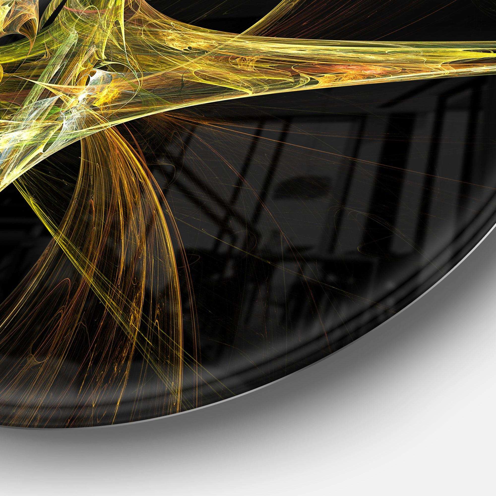 Large Fractal Artwork Yellow - Abstract Round Metal Wall Art