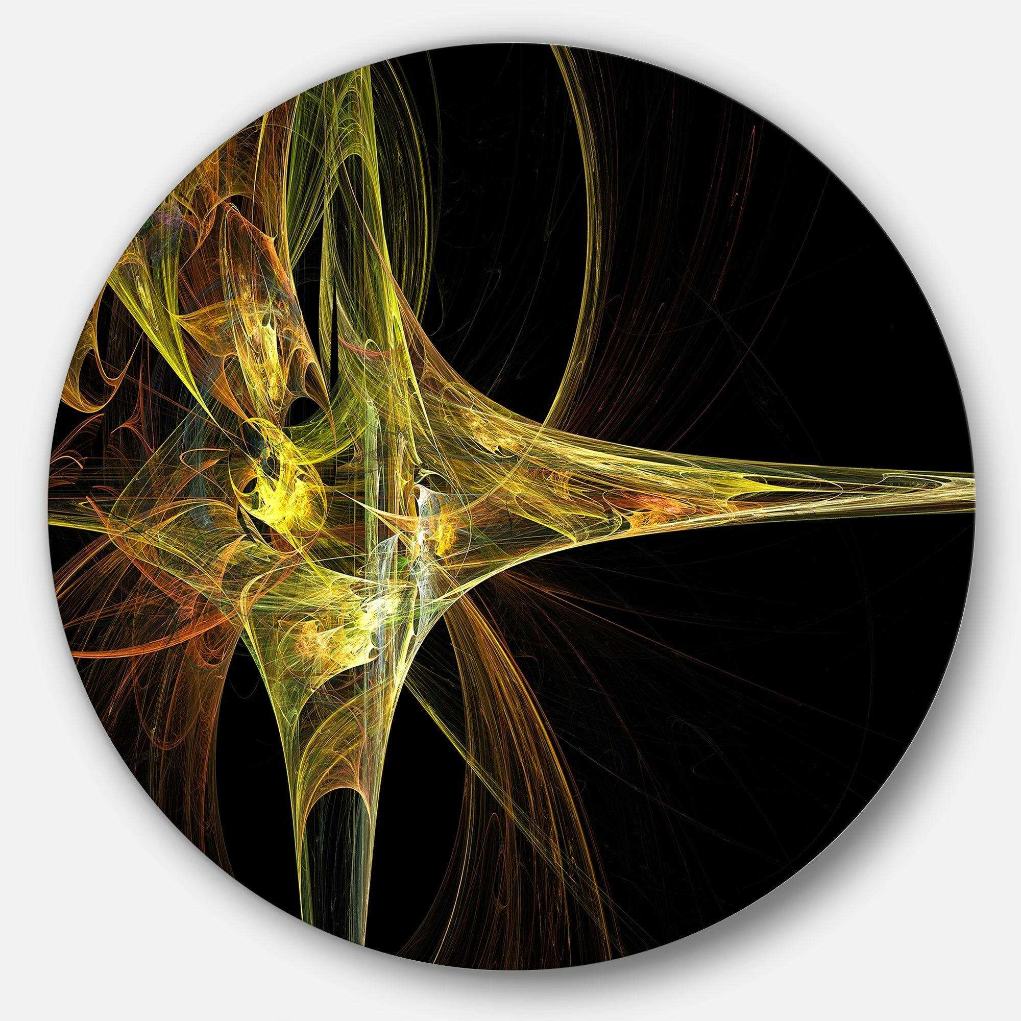 Large Fractal Artwork Yellow - Abstract Round Metal Wall Art