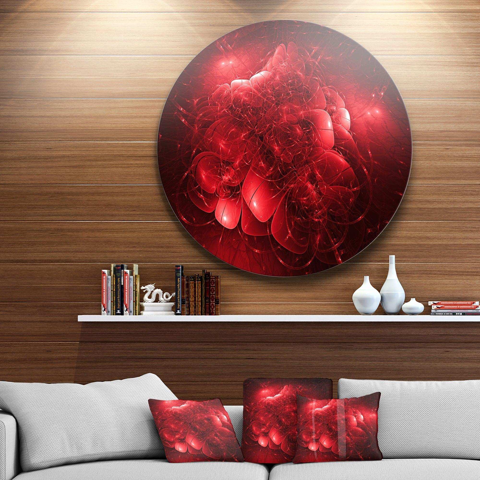 Alien Mystical Flower Red - Floral Oversized Circle Metal Wall Art