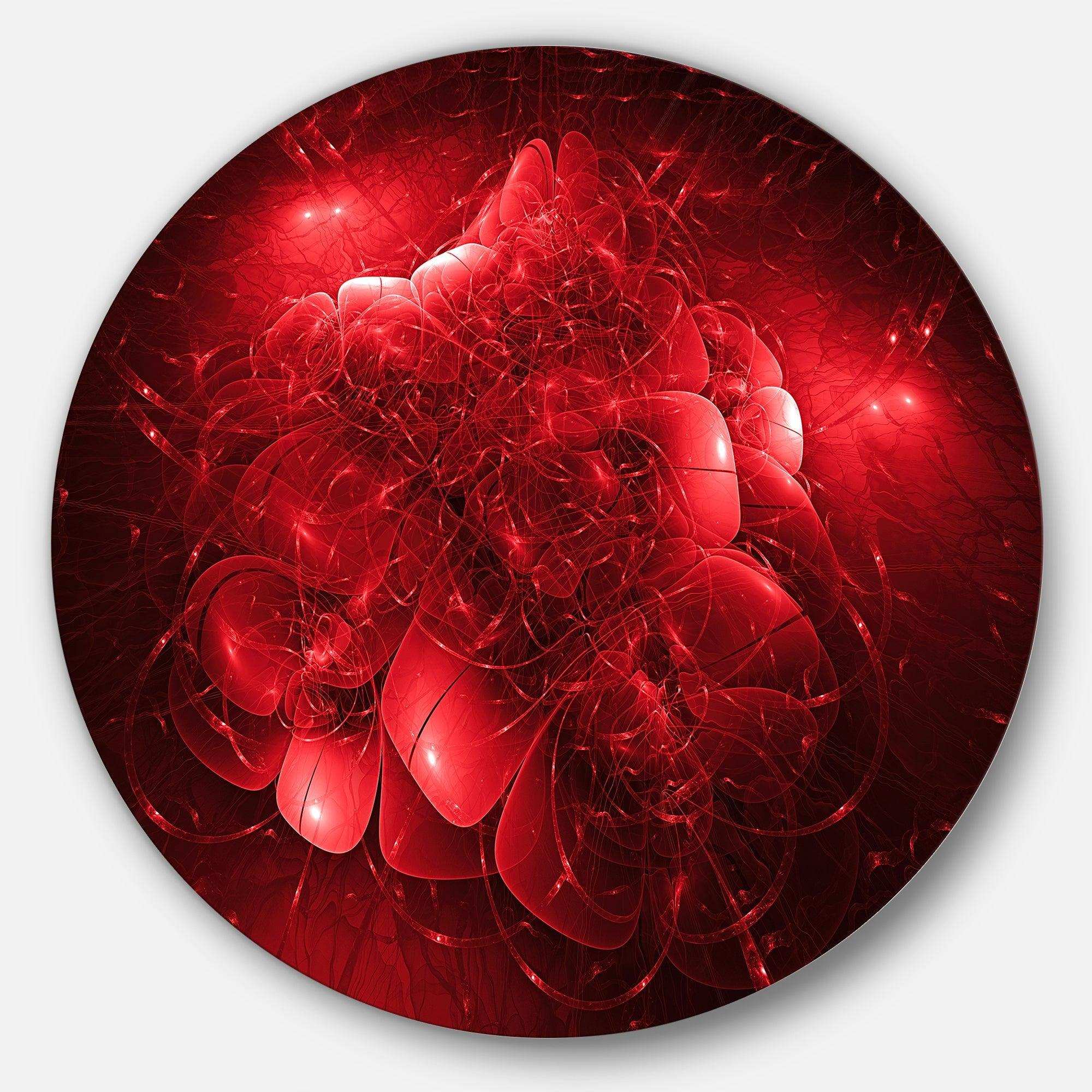 Alien Mystical Flower Red - Floral Oversized Circle Metal Wall Art