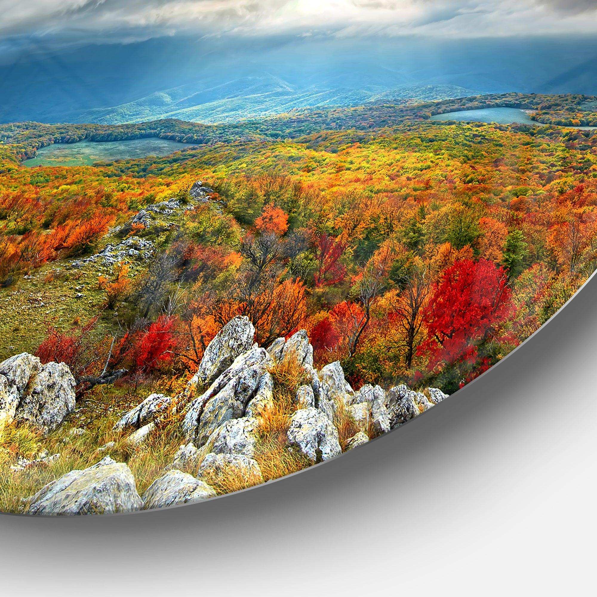 Autumn in Crimean Mountains - Landscape Photography Circle Metal Wall Decor