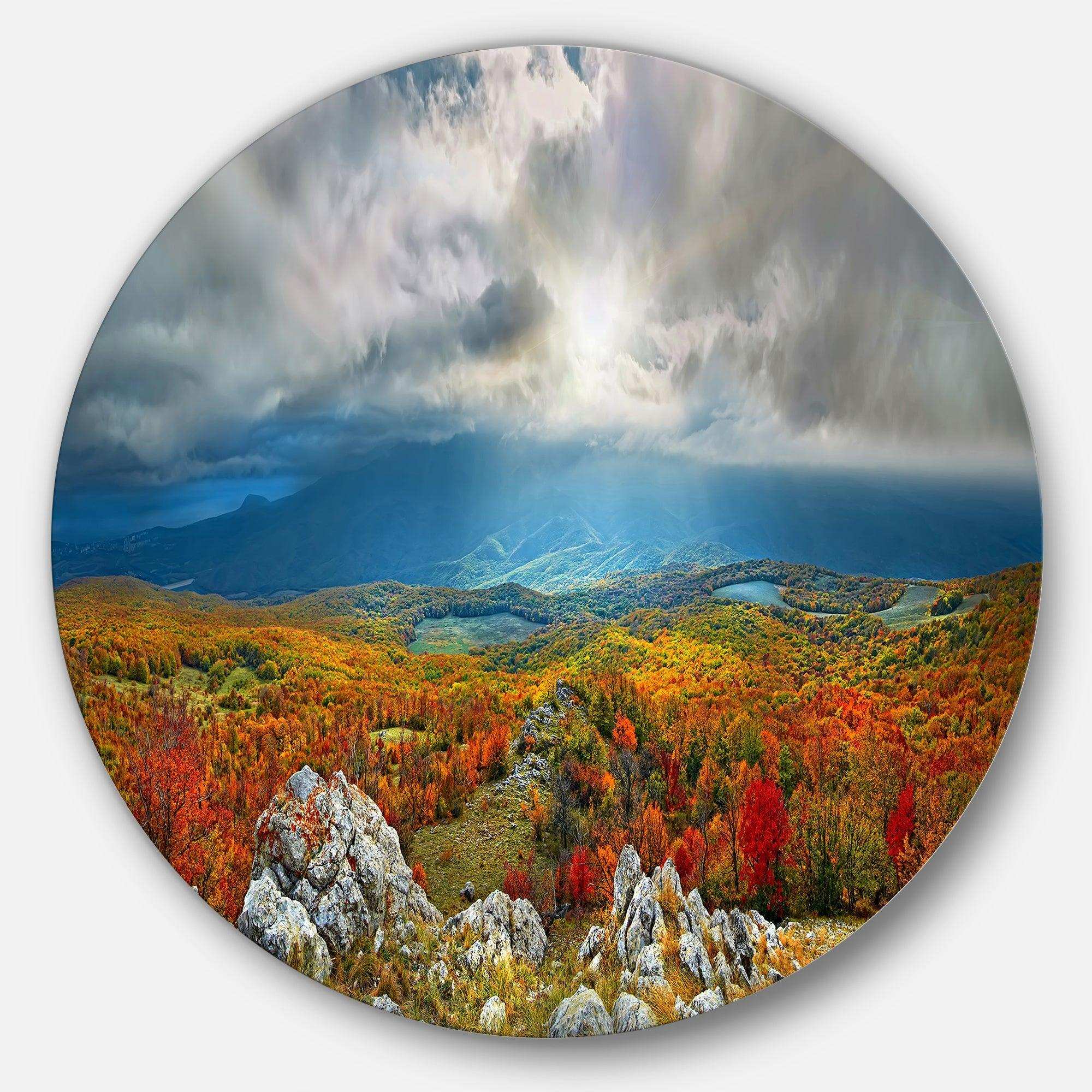 Autumn in Crimean Mountains - Landscape Photography Circle Metal Wall Decor