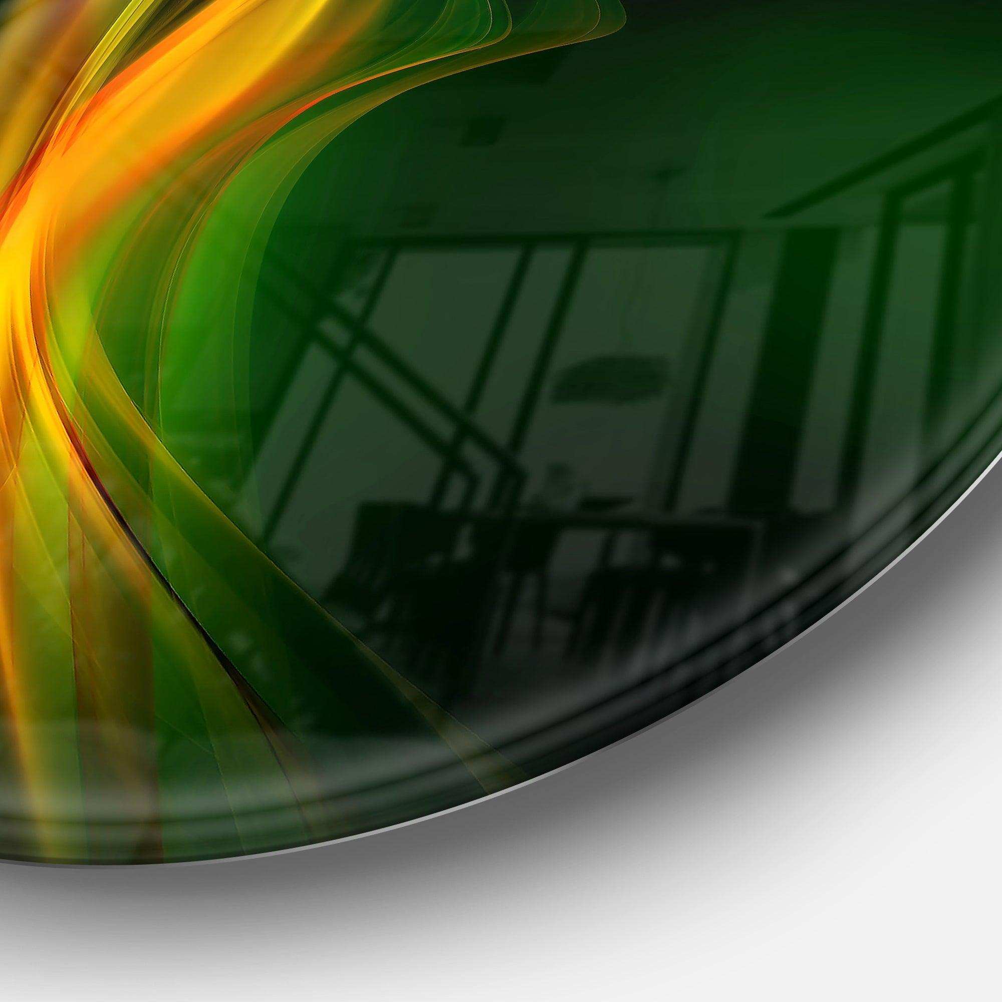 Green Gold Upright Waves - Abstract Circle Metal Wall Decor