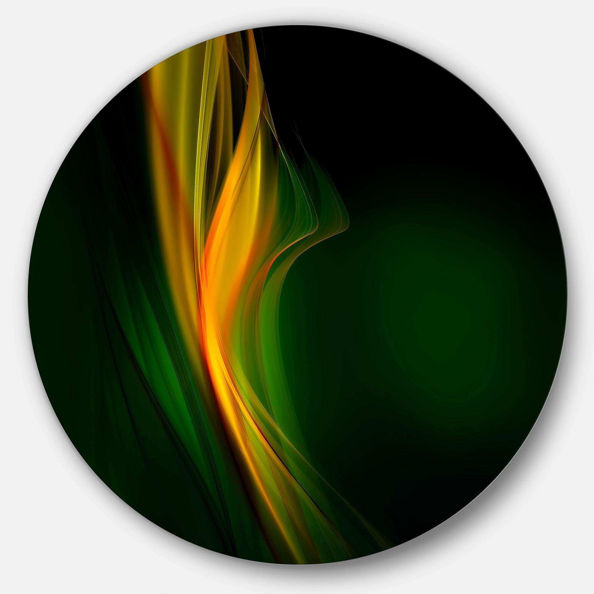 Green Gold Upright Waves - Abstract Circle Metal Wall Decor