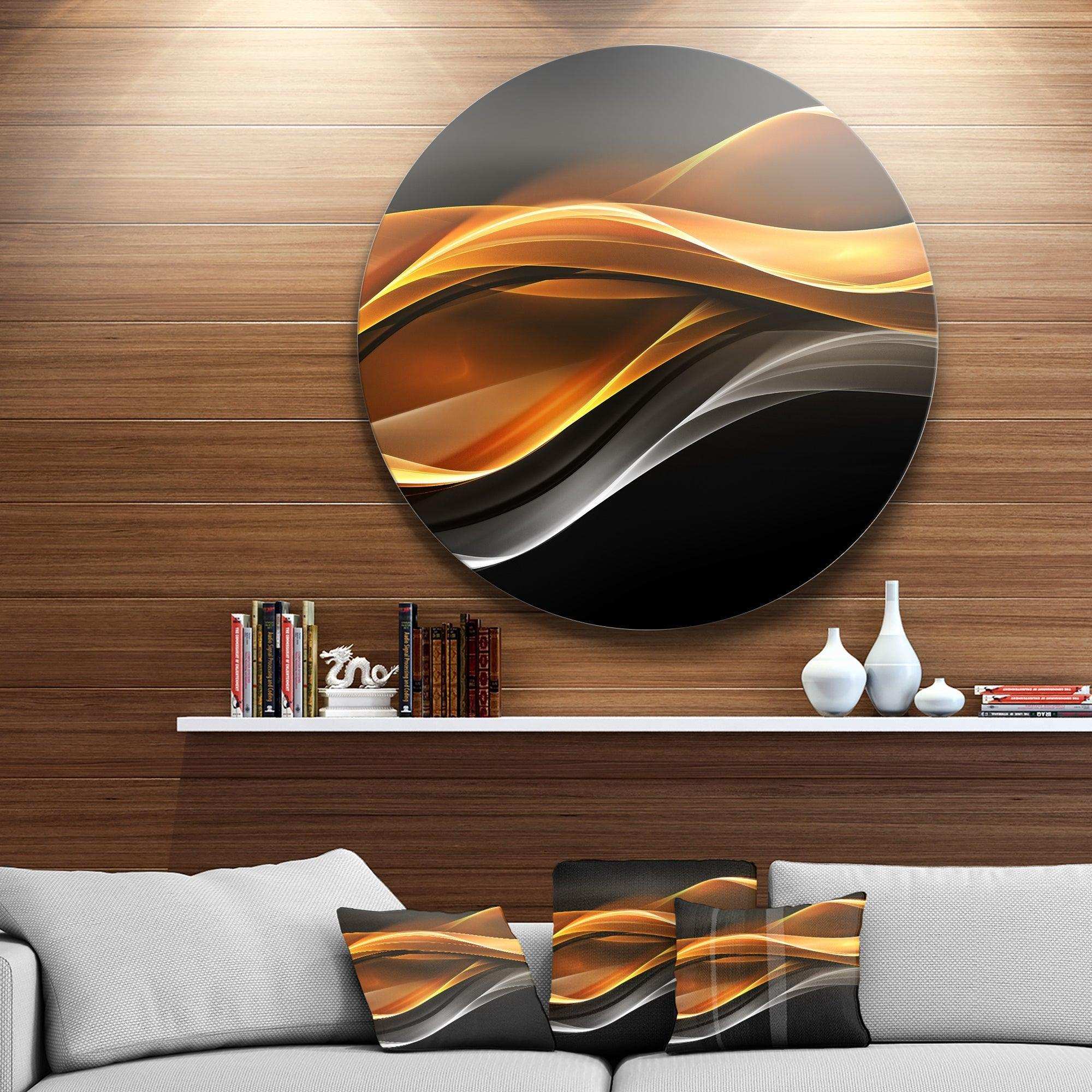 Gold Silver Inward Lines - Abstract Metal Circle Wall Art