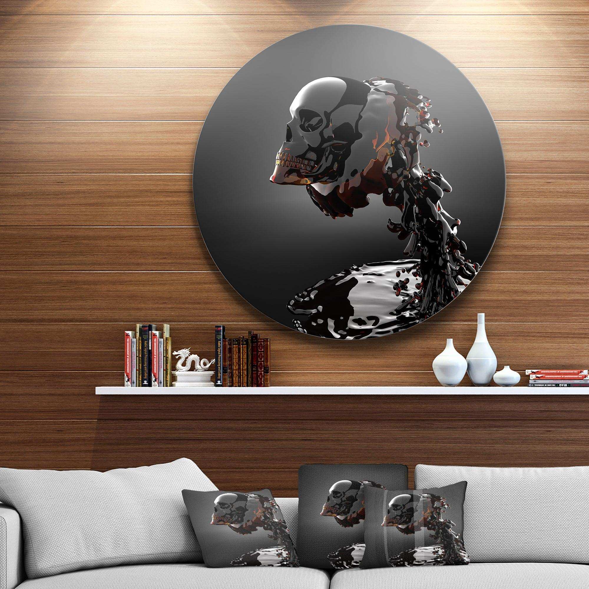 Skull in Liquid - Romantic Round Metal Wall Art