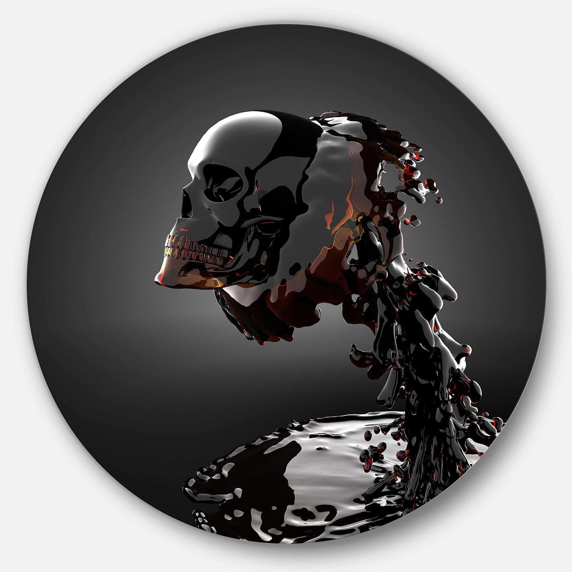 Skull in Liquid - Romantic Round Metal Wall Art