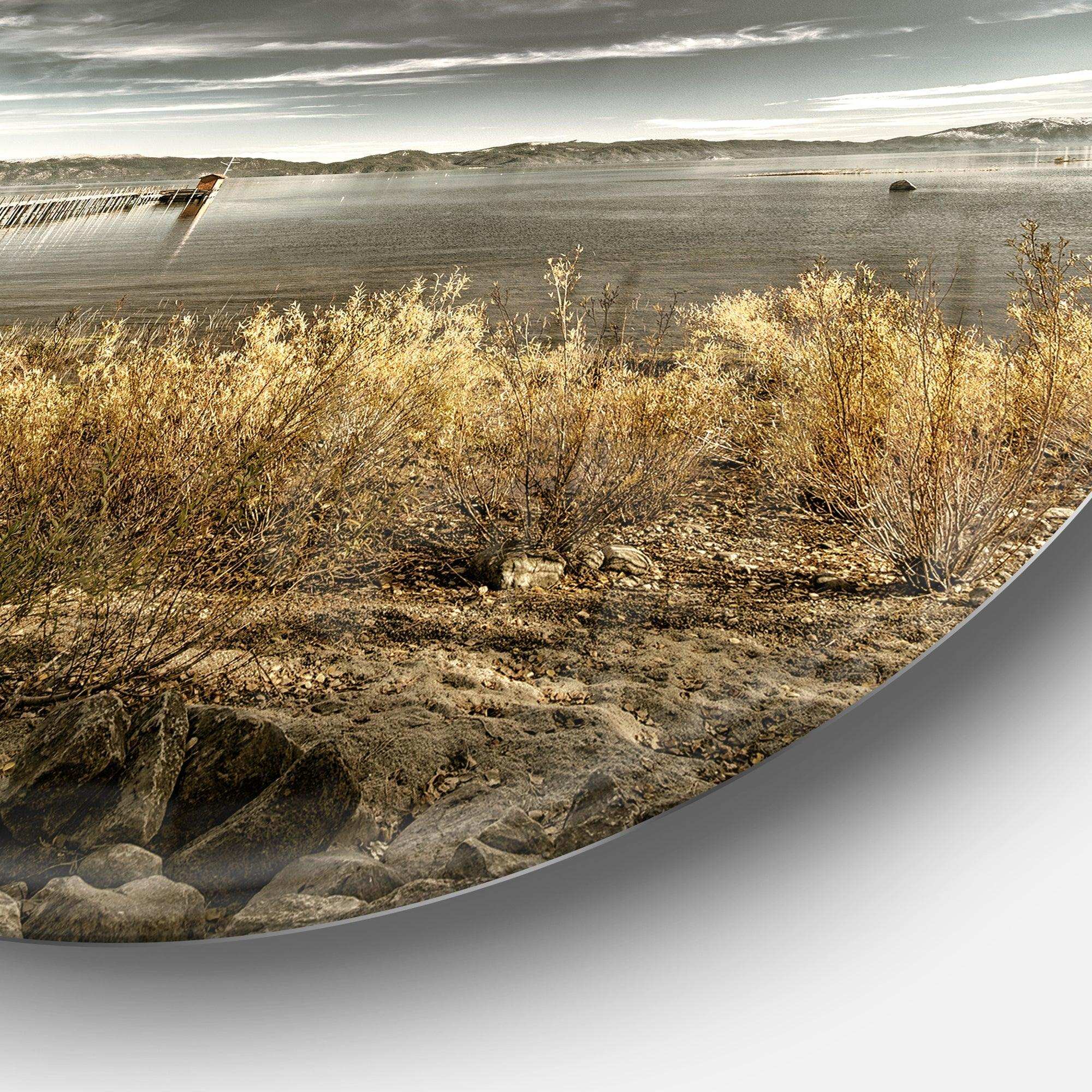 Pier in Brown Lake - Landscape Round Metal Wall Art