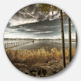 Pier in Brown Lake - Landscape Round Metal Wall Art