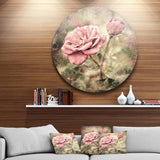 Vintage Pink Roses with Water Drops - Floral Round Metal Wall Art