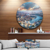 Aerial View of London at Dusk - Architecture Circle Metal Wall Decor