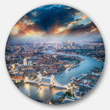 Aerial View of London at Dusk - Architecture Circle Metal Wall Decor