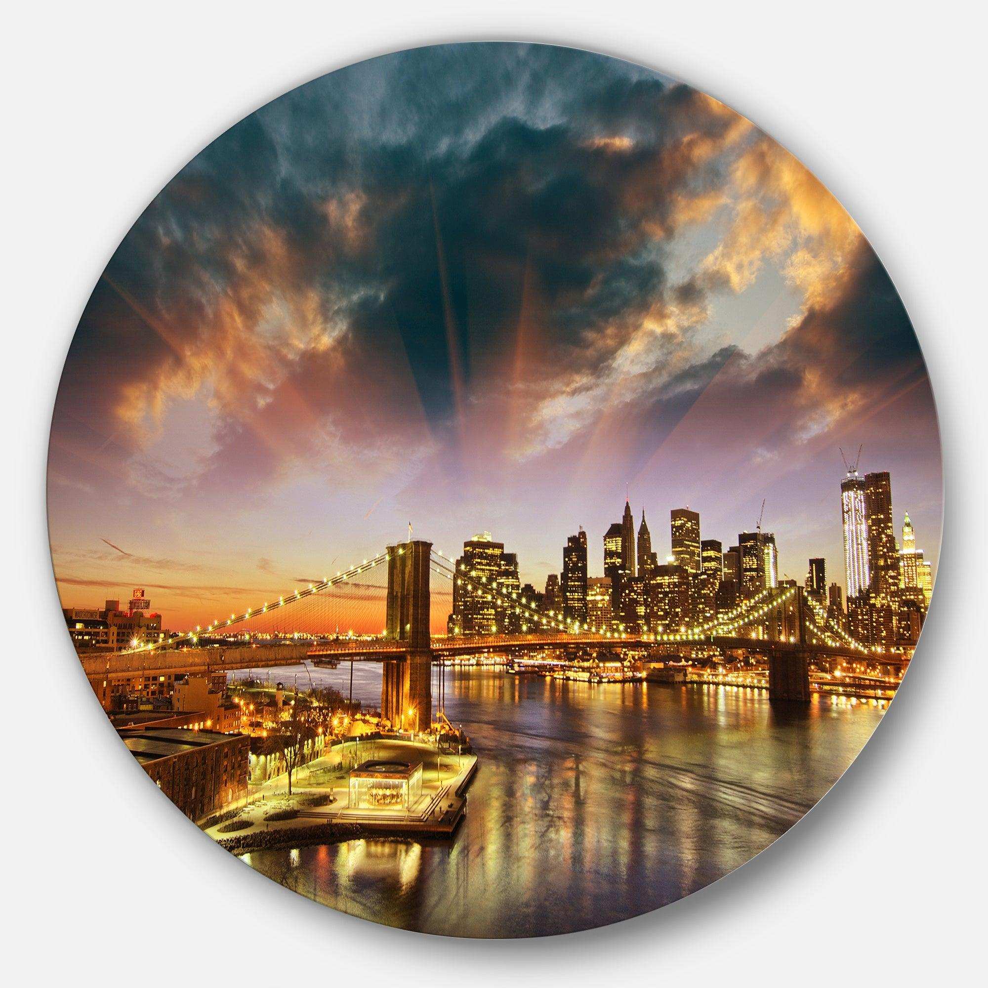 Manhattan at Winter Sunset - Architecture Metal Circle Wall Art