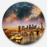 Manhattan at Winter Sunset - Architecture Metal Circle Wall Art
