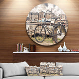 Bike Over Bridge in Amsterdam - Landscape Round Metal Wall Art