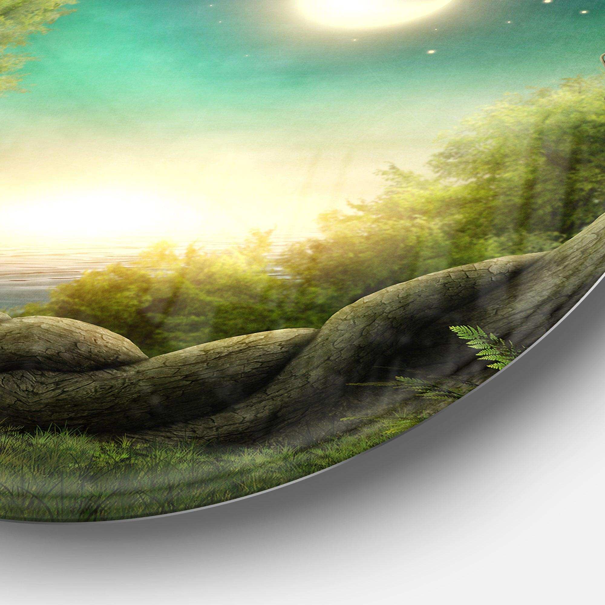 Enchanted Dark Forest - Landscape Photography Circle Metal Wall Decor