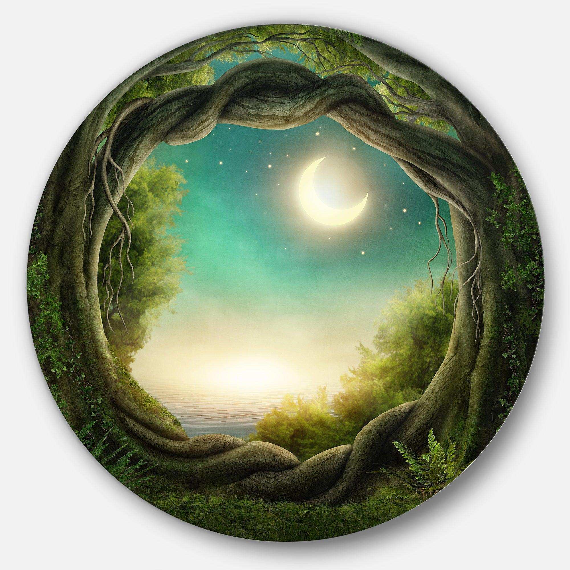 Enchanted Dark Forest - Landscape Photography Circle Metal Wall Decor