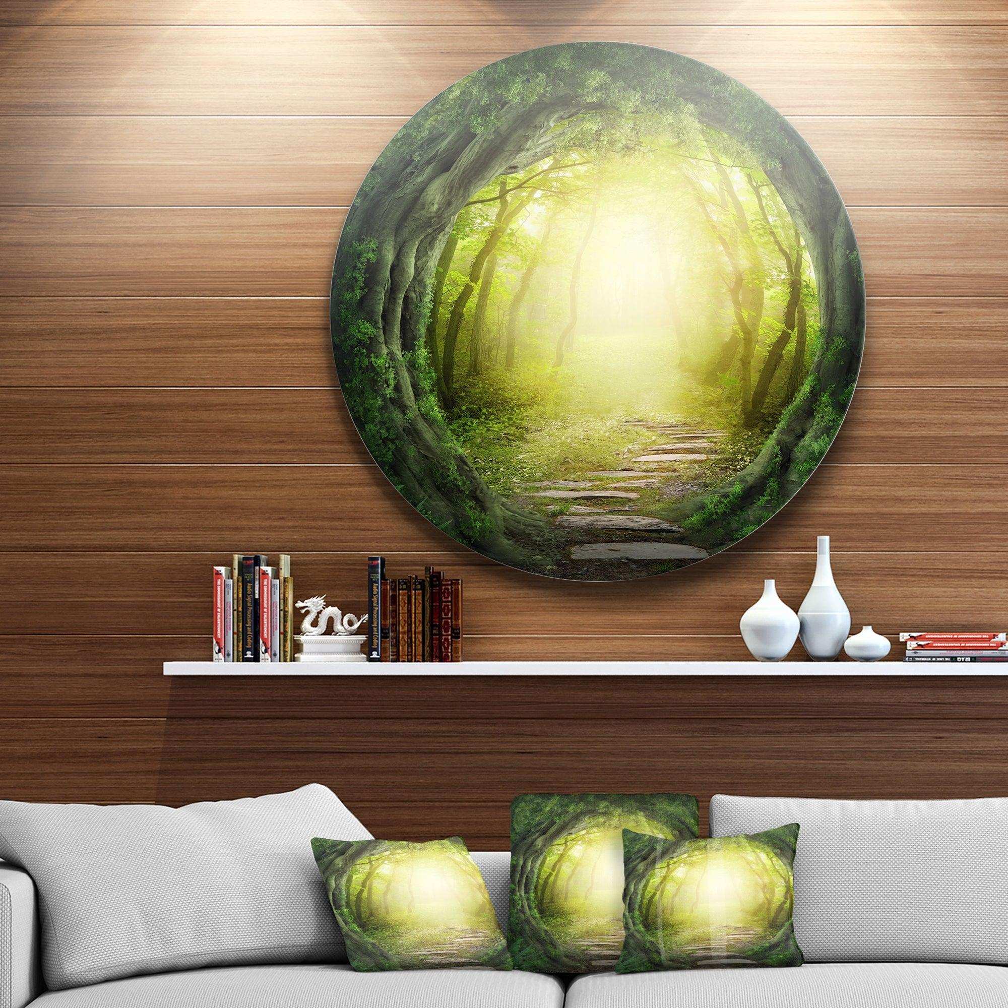 Magic Green Forest - Landscape Photography Metal Circle Wall Art