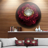 Red Fractal Flower with White - Floral Round Metal Wall Art