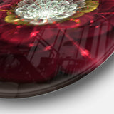 Red Fractal Flower with White - Floral Round Metal Wall Art