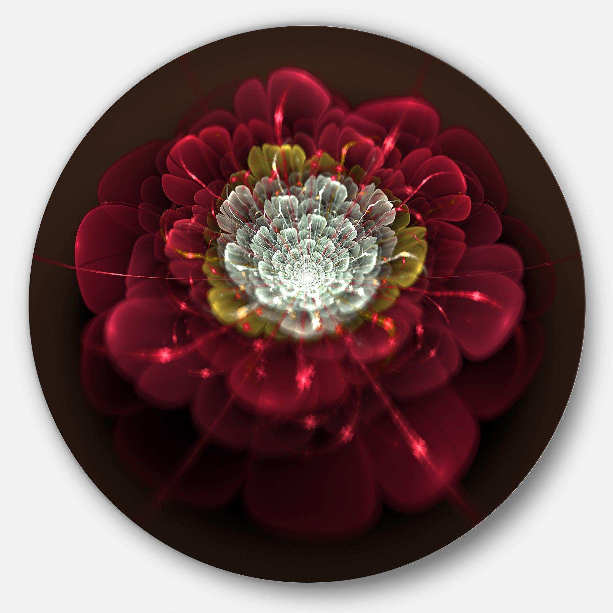 Red Fractal Flower with White - Floral Round Metal Wall Art