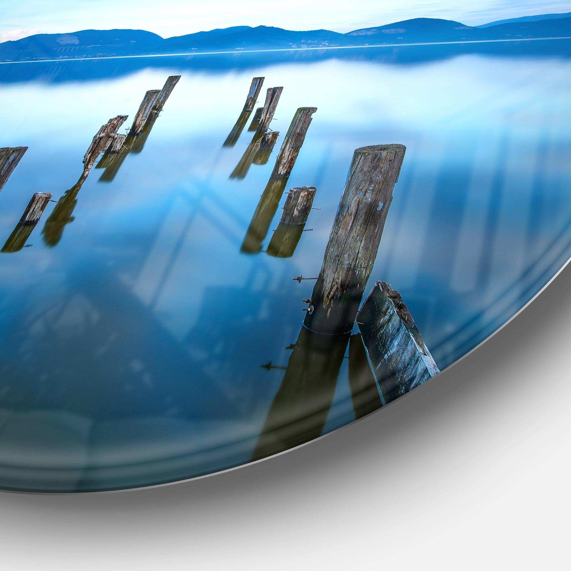 Deep into the Sea Pier - Sea & Shore Round Metal Wall Art