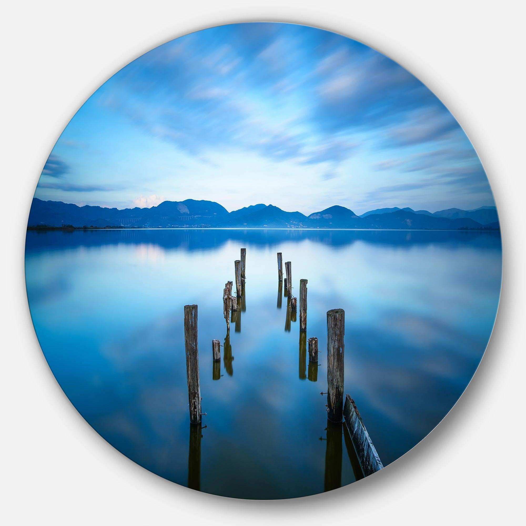 Deep into the Sea Pier - Sea & Shore Round Metal Wall Art
