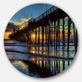 Oceanside Pier at Evening - Landscape Photography Circle Metal Wall Decor
