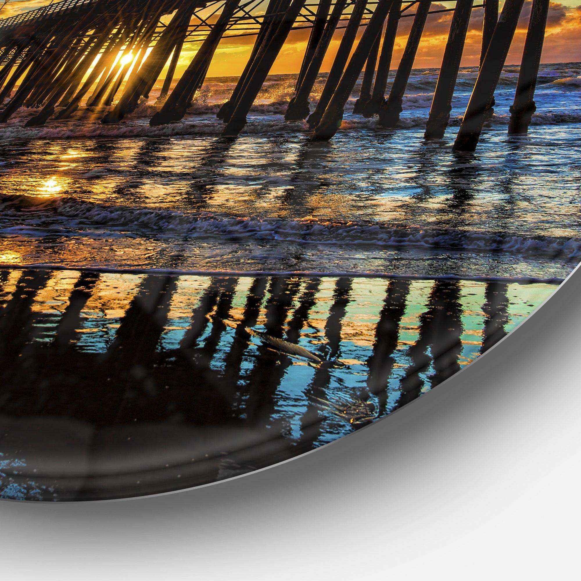 Oceanside Pier at Evening - Landscape Photography Circle Metal Wall Decor
