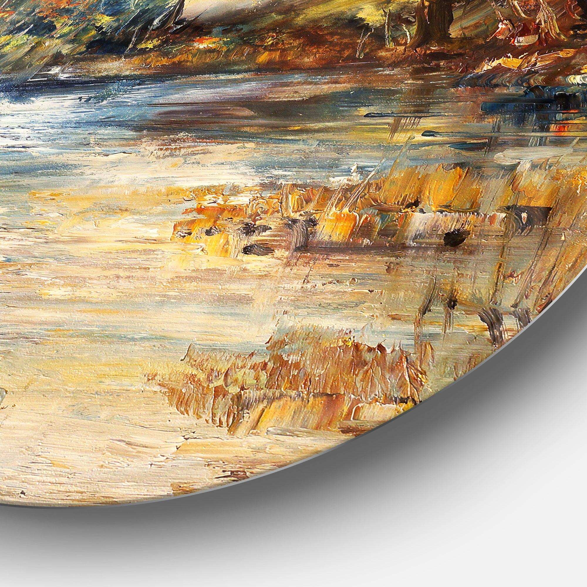 Stream in Forest Oil - Landscape Metal Circle Wall Art