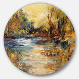 Stream in Forest Oil - Landscape Metal Circle Wall Art