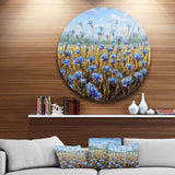 Blue Flowers in Meadow - Floral Round Metal Wall Art