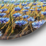 Blue Flowers in Meadow - Floral Round Metal Wall Art