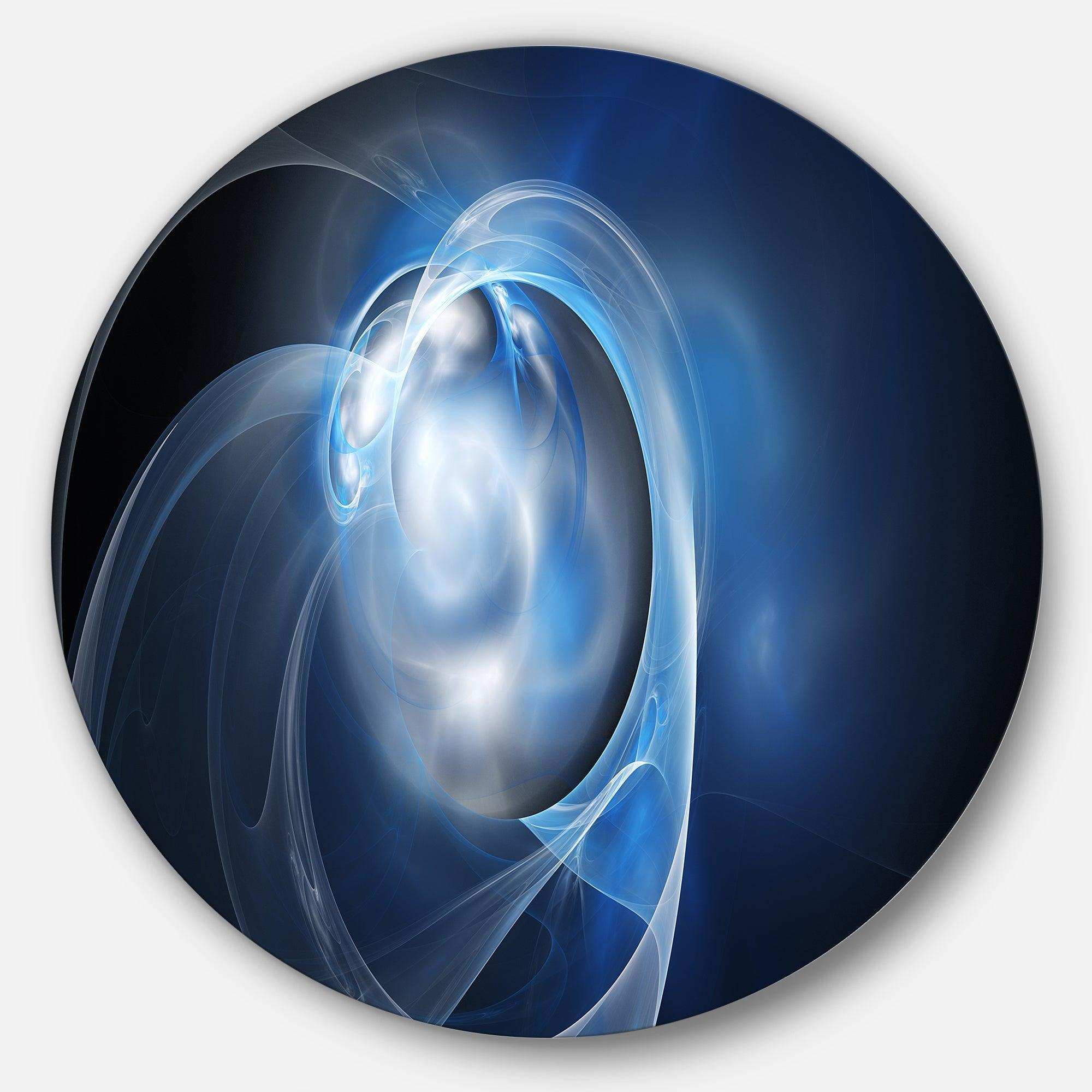 Fractal Lighting in Dark Blue - Abstract Oversized Circle Metal Wall Art